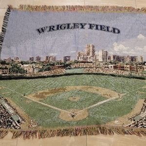 Wrigley Field Chicago Cubs MLB Baseball Tapestry Fringe Throw Blanket 46 x 55